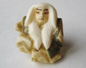 Vintage Japanese Carved Bone Netsuke Toshikane Figural Tie Tack