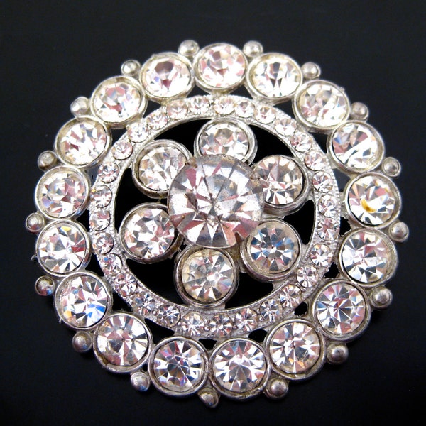 Vintage 50s 60s Silver Toned Rhinestone Glamour Girl Mad Men Large Brooch Pin