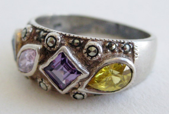 Vintage Ring Sterling Silver Jeweled Marcasite He… - image 3