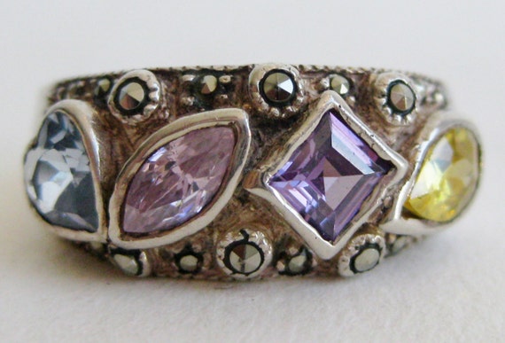 Vintage Ring Sterling Silver Jeweled Marcasite He… - image 2