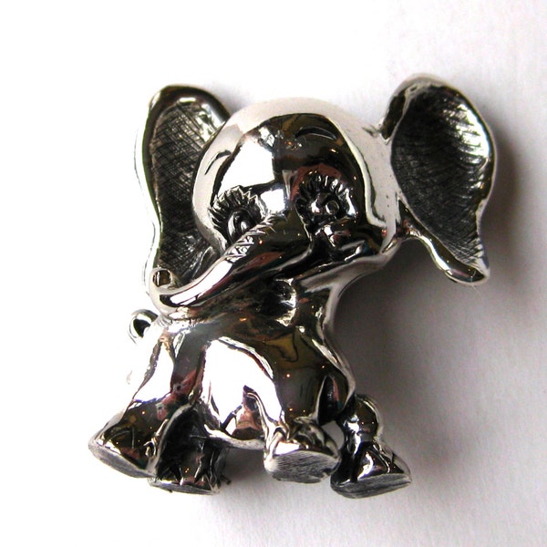 Vintage Tortolani Silver Comical Elephant Figural Brooch Pin