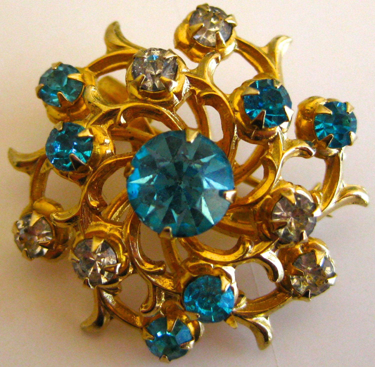 Vintage Coro Charmian Gold Jeweled Flower Rhinestone Brooch Etsy