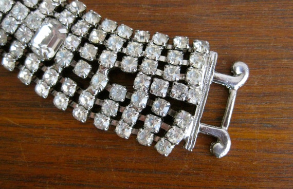 Vintage 50s 60s Silver Tone Metal & Rhinestone Li… - image 4