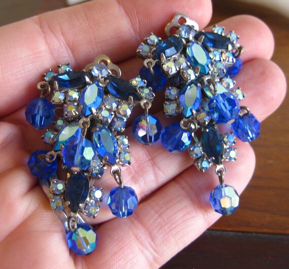 Vintage Silver Sparkling Jeweled Blue Rhinestone … - image 5