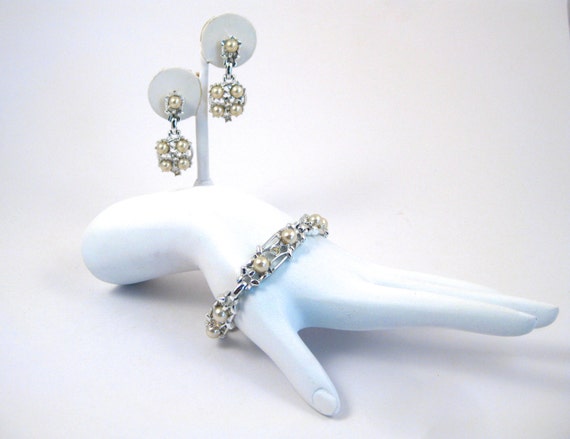 Vintage Glamour Girl Silver Tone Faux Pearl & Rhi… - image 1