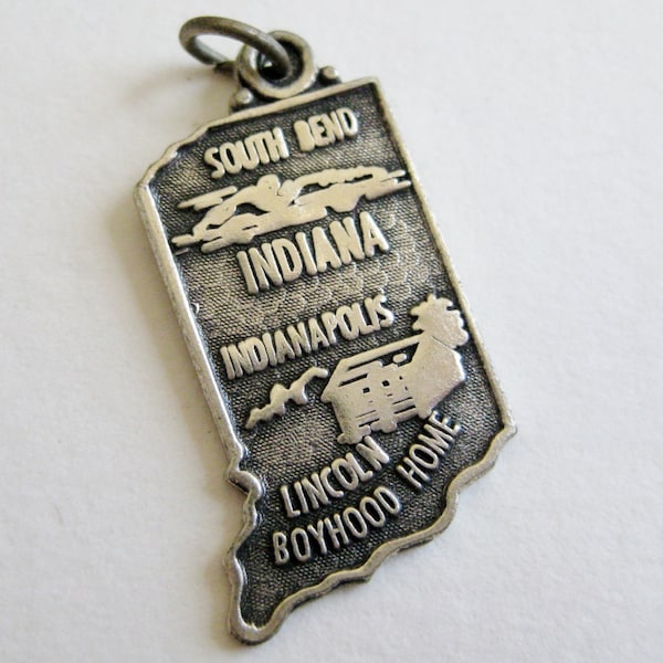 Vintage 50s Sterling Silver Indiana State Souvenir Map Bracelet Charm