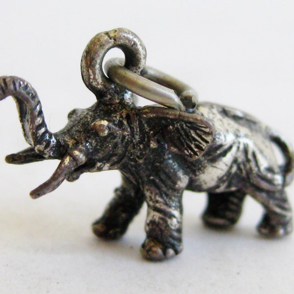 Vintage Sterling Silver Figural 3D Elephant Bracelet Souvenir Charm