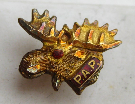 Vintage 50s Loyal Order of Moose 14k Gold Enamel … - image 1