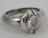 Vintage Sterling Silver .75ct Round Diamonique Ladies Wedding Engagement Ring sz 6
