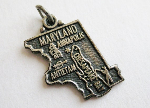 Maryland State Charm Antiqued Sterling Silver Maryland State Charm Antiqued Sterling Silver