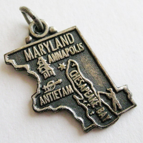 Vintage 50s Sterling Silver Maryland State Souvenir Map Bracelet Charm
