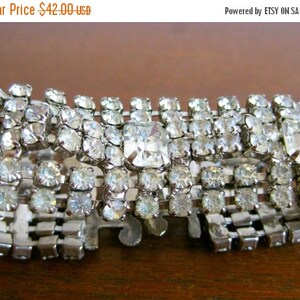 Vintage 50s 60s Silver Tone Metal & Rhinestone Link Bracelet image 2