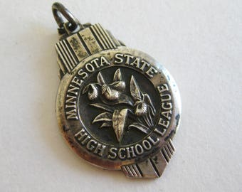 Vintage 30s Michigan State High School League Sterling Shot Put Award Charm Necklace Pendant