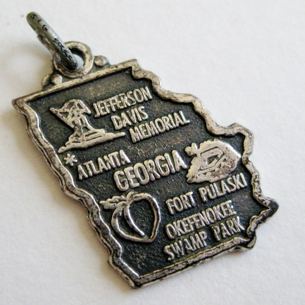 Vintage 50s Sterling Silver Georgia State Souvenir Map Bracelet Charm