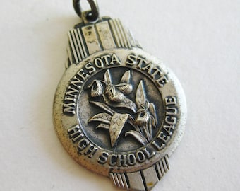 Vintage 30s Michigan State High School League Sterling High Jump Award Charm Necklace Pendant