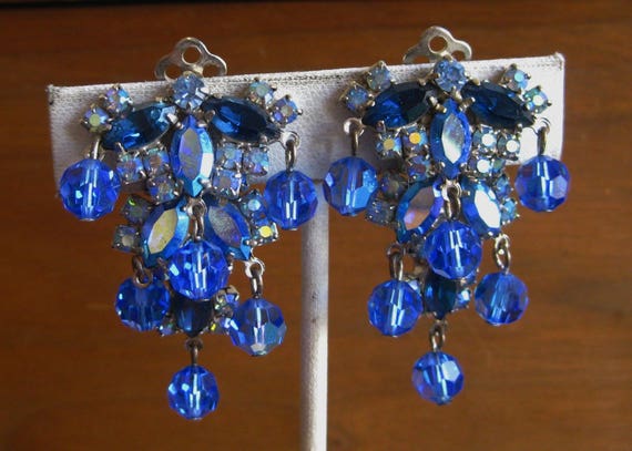 Vintage Silver Sparkling Jeweled Blue Rhinestone … - image 3