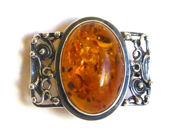 Vintage Baltic Amber Sterling Silver Filigree Mad… - image 2