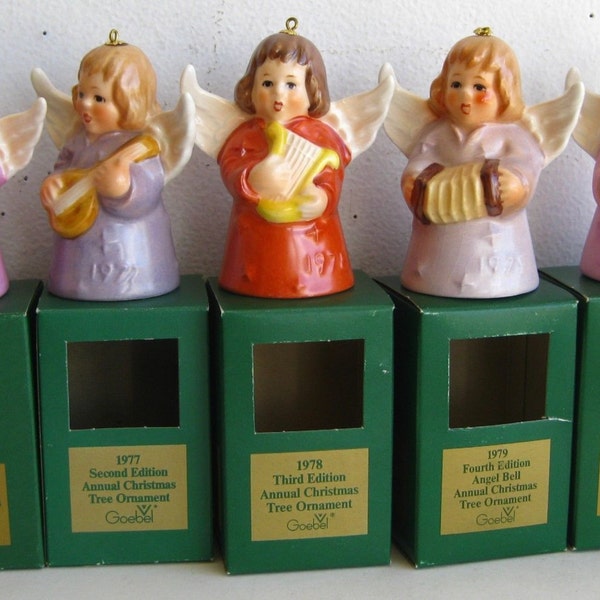 5 vintage Goebel jaarlijkse Angel Bell kerstboom ornamenten 1976 1977 1978 1979 1980