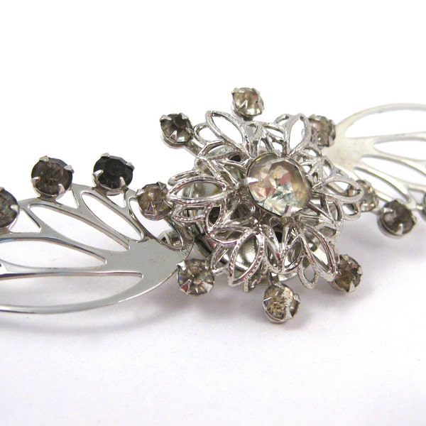 Vintage Silver Toned Rhinestone Glamour Girl Jeweled Wings Brooch Pin