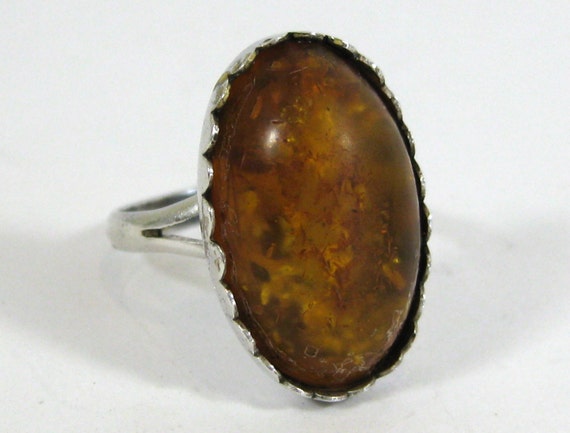 Vintage Ring Baltic Amber Sterling Silver Mid Cen… - image 1