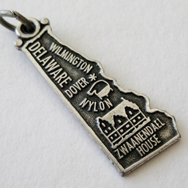 Vintage 50s Sterling Silver Delaware State Souvenir Map Bracelet Charm