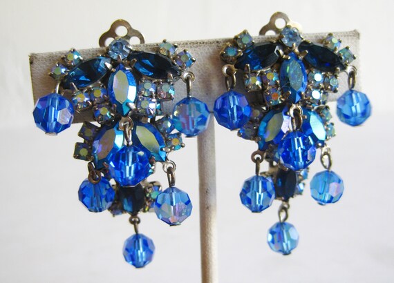 Vintage Silver Sparkling Jeweled Blue Rhinestone … - image 1