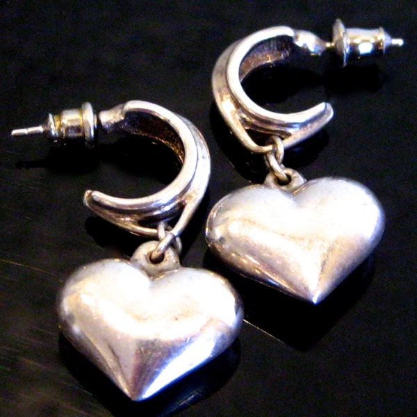 Vintage Sterling Silver Sweetheart Pierced Ear Dangle Earrings