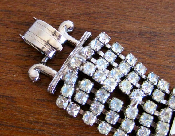 Vintage 50s 60s Silver Tone Metal & Rhinestone Li… - image 5