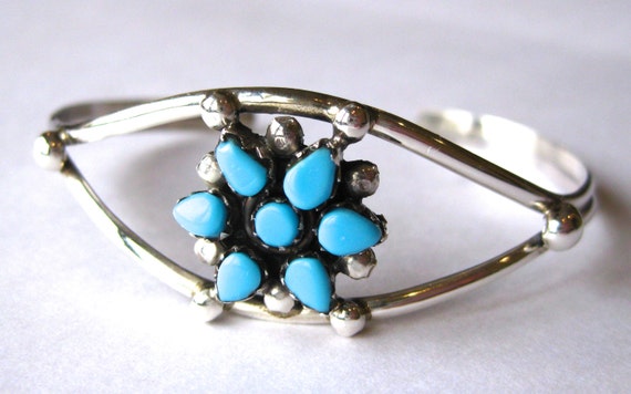 Vintage Navajo Indian Sterling Silver & Turquoise… - image 1