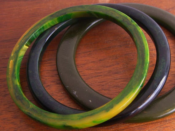 3 Vintage 40s Art Deco Swirled Marbled Green Bake… - image 8