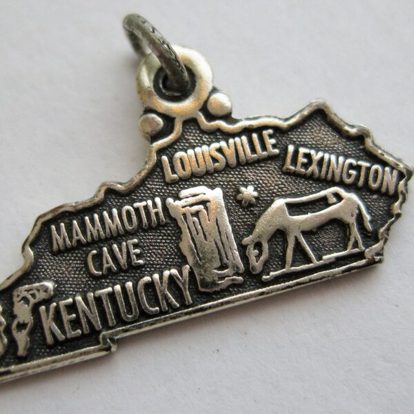 Vintage 50s Sterling Silver Kentucky State Souvenir Map Bracelet Charm
