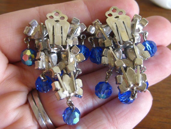 Vintage Silver Sparkling Jeweled Blue Rhinestone … - image 4