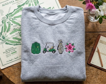 Embroidered Green Jacket Golf Sweatshirt, Masters Sunday Crewneck, Golf Cart and Bag Hoodie, Azalea Flower Apparel, Tournament Fan Gift