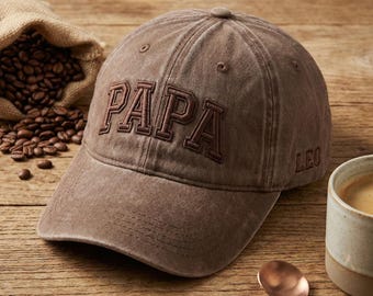 Custom PAPA Wash Dad Cap, Embroidered Papa Baseball Hat with Kid Name, Personalized Gift for Grandpa or Dad, Vintage Style Papa Cap