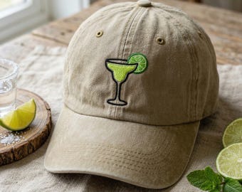 Embroidered Margarita Hat, Lime Cocktail Washed Dad Cap, Beach Vacation Hat, Tequila Lover Gift, Summer Drinks Apparel