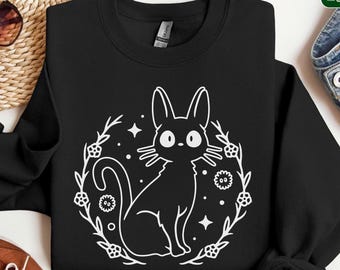 Kiki's Jiji Shirt, Sweatshirt, Hoodie, Studio Ghibli Shirt, Kiki's Delivery Service Shirt, Studio Ghibli Gift Shirt, Y2K Shirt