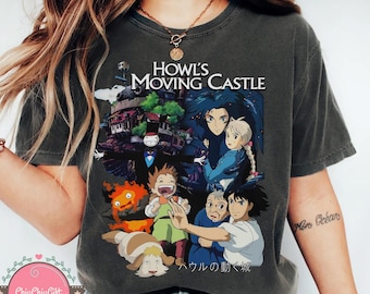 Camiseta vintage de El castillo ambulante de Howl, sudadera, sudadera con capucha, camiseta de Studio Ghibli, camiseta de Sophie, Haku, Calcifer, camiseta de regalo de Studio Ghibli