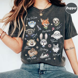 T-shirt Disney Zootopia Characters Signature Sketch, Disneyland Family Matching Shirt, Zootropolis Judy Hopps Nick Gary Nibbles Bogo-shirt afbeelding 3