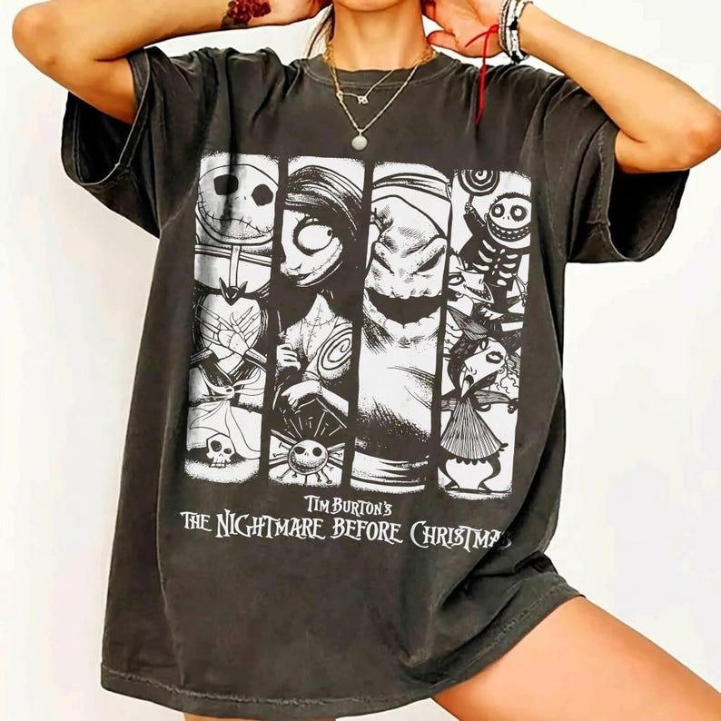 Chemise d'Halloween rétro Nightmare Before Christmas, t-shirt de groupe Disney Jack Sally Oogie Boogie, WDW Disneyland vacances en famille cadeau assorti image 3