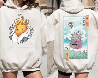 Camiseta de Calcifer de El castillo ambulante, sudadera, sudadera con capucha, camiseta de Studio Ghibli, camiseta de El castillo ambulante, camiseta de regalo de Studio Ghibli, camiseta Y2K