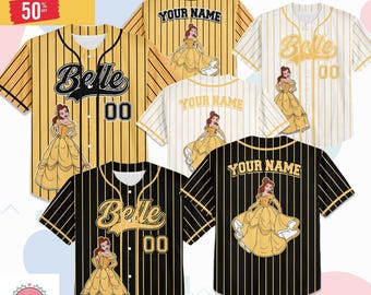 Custom Disney Princess Belle Beauty and the Beast Simple, Custom Kid Youth Adult Disney Baseball Jersey, Disney Princess Girl Trip Matching