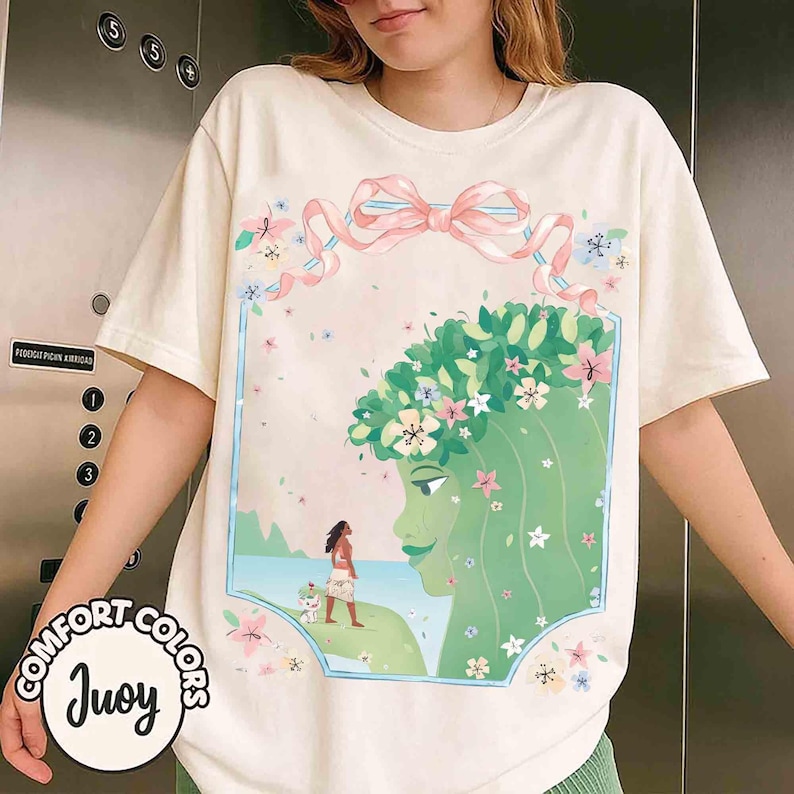 Coquette Bow Disney Moana Princess Flower T-Shirt, Moana Princess & Pua Hei Hei Tee, Aesthetic Disney Girls Trip, WDW Family Matching Tee image 5