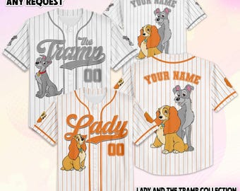 Personalize Lady and the Tramp Baseball Jersey, Custom Disney Valentine‘s Day Jersey Shirt, Disney Couple Gift