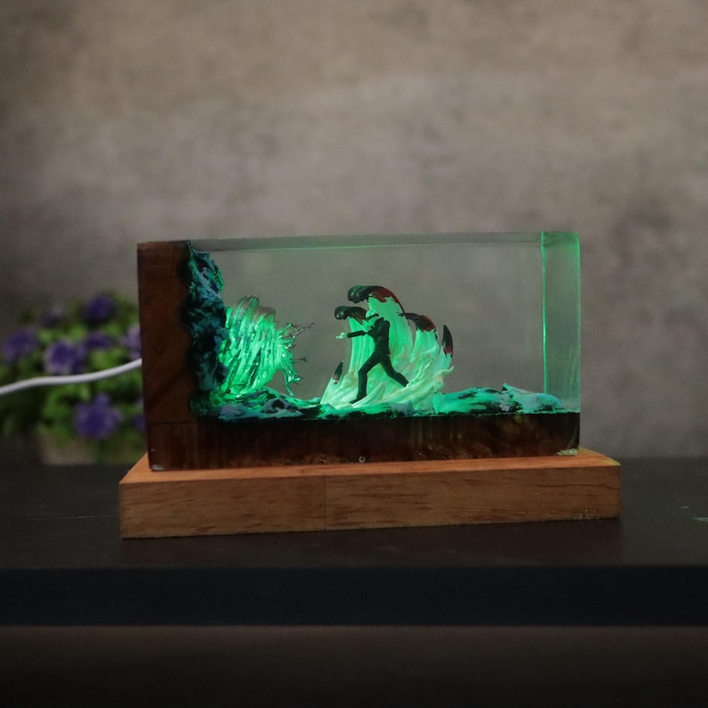 Personalization Gojo Satoru night light, JJK figure Resin, JJK led night light, JJK manga statue, Wood night light, jjk statue decor home. image 12