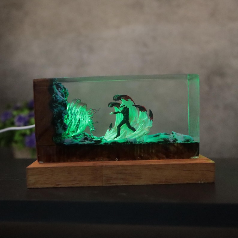 Personalization Gojo Satoru night light, JJK figure Resin, JJK led night light, JJK manga statue, Wood night light, jjk statue decor home. image 16