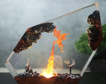 Dragon Resin Lamp, Fire Breathing Dragon Night Light,Table Lamp, Mystical Fantasy Room Decor,Gamer Desk Lamp, Cool Gift,Back To School Gift.