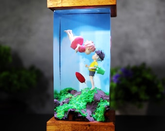 Ponyo Resin night light, Famous Manga figure, Cute Night light for kids, Unique Desk lamp, Famous Anime Night light, Unique Table lamp, Lamp
