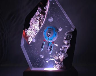 USS NCC - 1701-C figure, Star trek night light, Star trek spaceship model, Galaxy night light, astronaut night light, wood lamp, desk lamp
