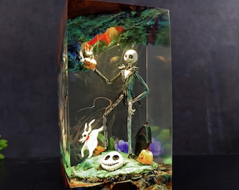 Halloween Resin Lamp, Jack and Ghost Dog, Spooky Handmade Decor, Halloween Lamp, Christmas Night Light, Horror Lamp, Xmas Gift for kid, Lamp