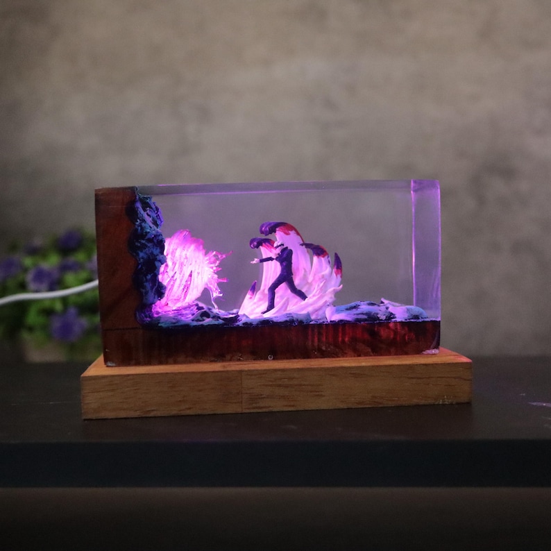 Personalization Gojo Satoru night light, JJK figure Resin, JJK led night light, JJK manga statue, Wood night light, jjk statue decor home. image 11